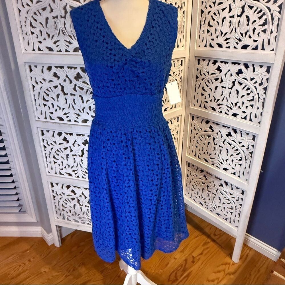Chris McLaughlin Elegant Blue Crochet Dress Sz 8 Beautiful for Easter!